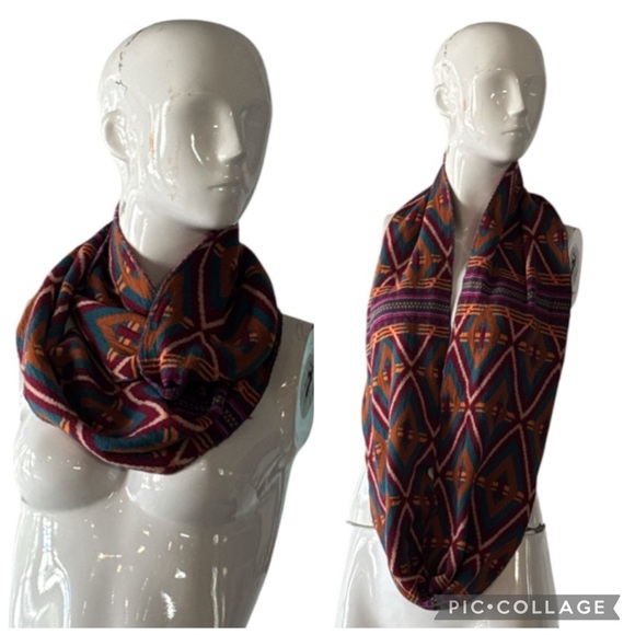 Matilda Jane 435 Fall Feels Teal Multi Geometric Infinity Scarf Size OS - Picture 4 of 13